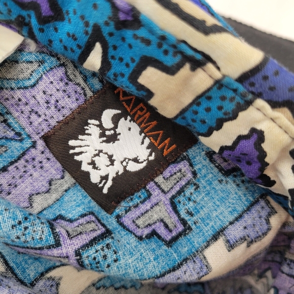 Vtg KARMAN Vibrant Purple Blue Tribal Aztec Button Down Shirt - Picture 6 of 7